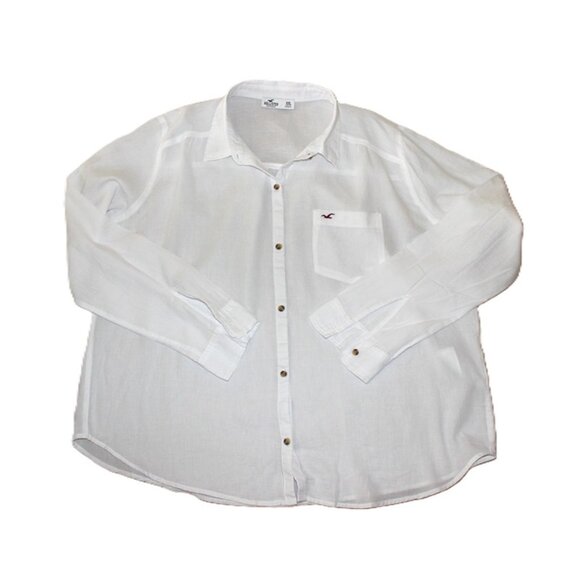 HOLLISTER Easy Logo Button-Through Cotton Shirt in White - XL/XXL - Picture 8 of 8